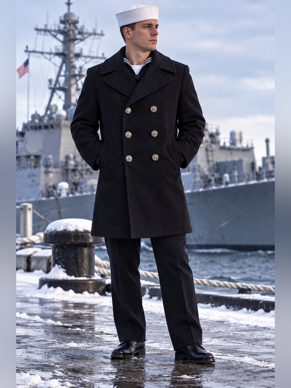 Vintage 1998 U.S. Navy Sterlingwear Peacoat 46R 100% Wool Made in USA